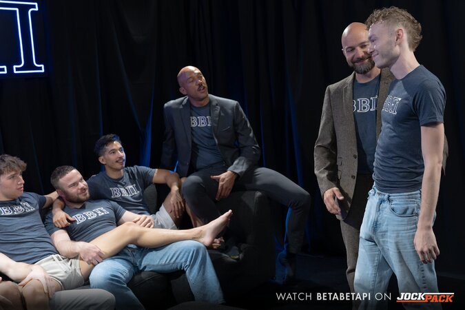 Lucky Banks gets initiated into the brotherhood with a wild spit-roast