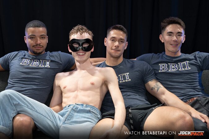 Lucky Banks gets initiated into the brotherhood with a wild spit-roast from Cody, Q and Zander