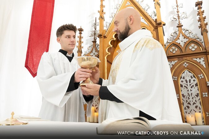 Altar boy Dex Devall serves as a hot chalice for the big cock of Adam Snow