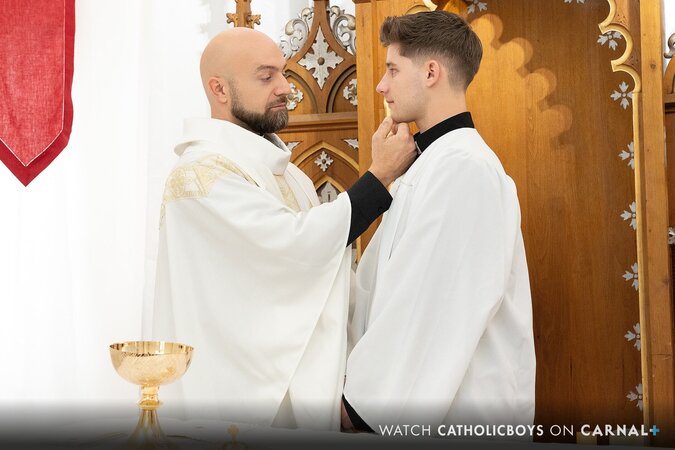 Altar boy Dex Devall serves as a hot chalice for the big cock of Adam Snow