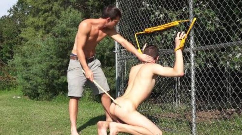 Master Mickey Knox spanks bad pup Christian Bay before getting blown