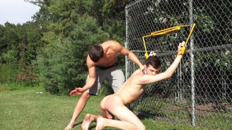 Master Mickey Knox spanks bad pup Christian Bay before getting blown
