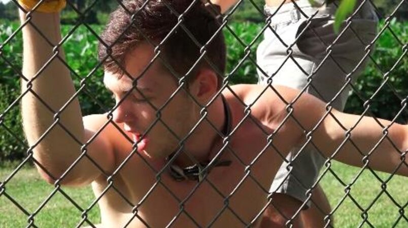 Master Mickey Knox spanks bad pup Christian Bay before getting blown