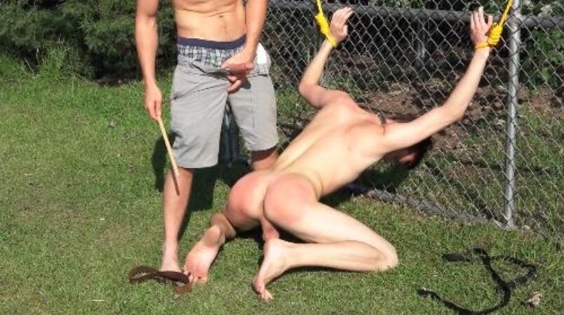 Master Mickey Knox spanks bad pup Christian Bay before getting blown