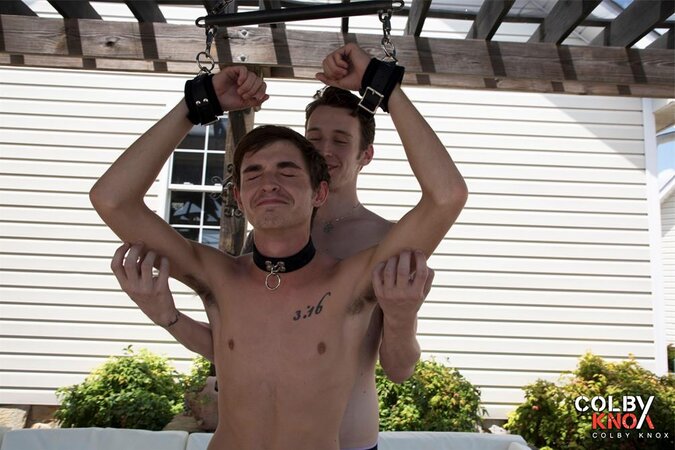 Payne Alexander dominates submissive Grayson Lange with bondage and wax