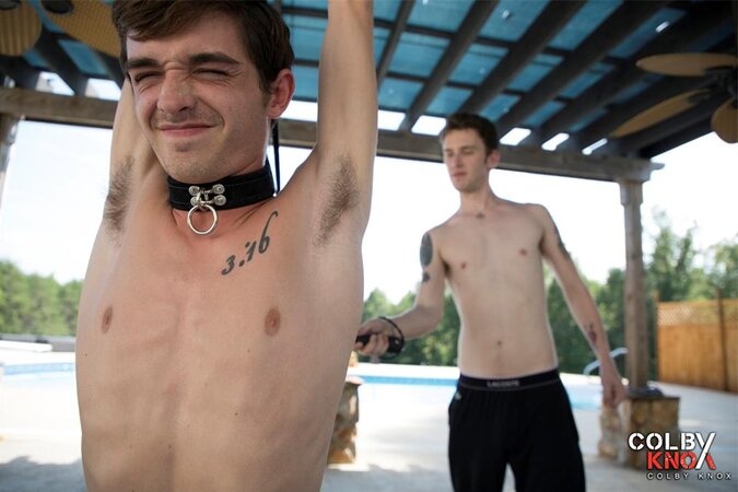 Payne Alexander dominates submissive Grayson Lange with bondage and wax