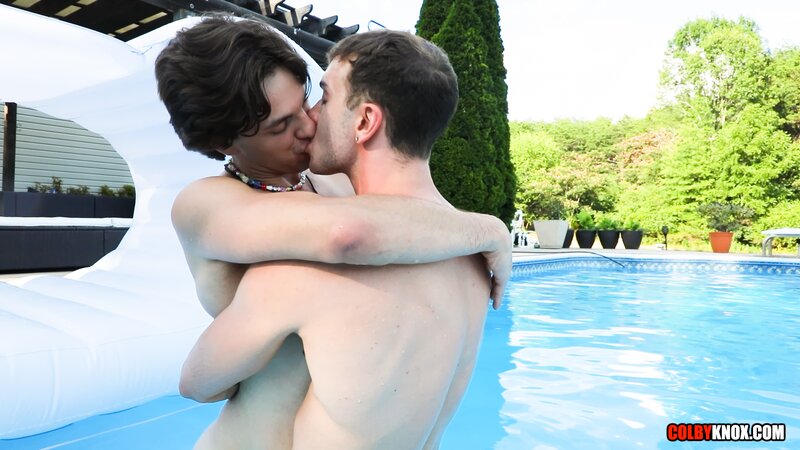 Finn August tongue fucks Gabe Hayes by the pool before a facial finish