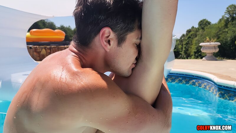 Colby Chambers eats Dylan Fruits on a pool float before filling his ass raw