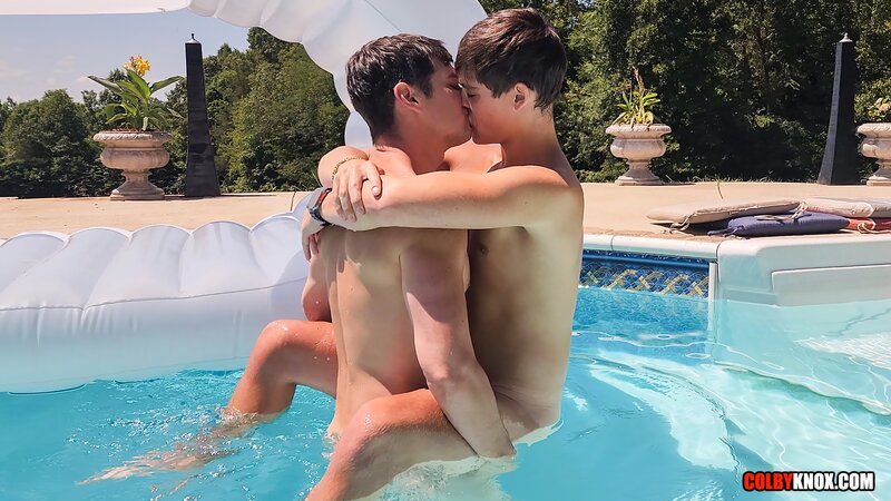 Colby Chambers eats Dylan Fruits on a pool float before filling his ass raw