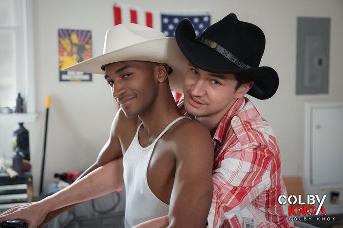 Colby Chambers lets Kai take control in a rough interracial cowboy style hookup