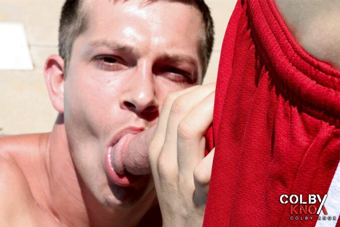 Pool boy Cameron Taylor takes Mickey Knox for a rough ride in the water