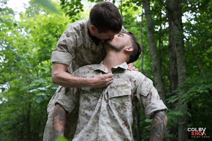 Colby Chambers and Seth Knight sneak off into the woods for a fuck
