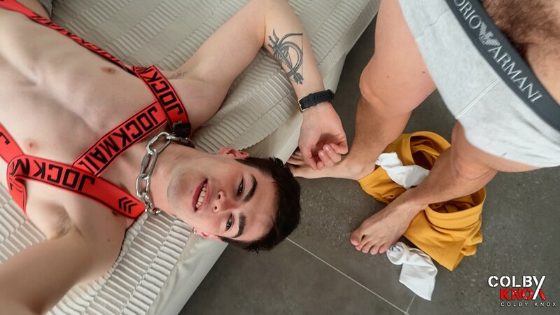 Colby Chambers and Mickey Knox put masked Pup Tyga through a rough obedience session