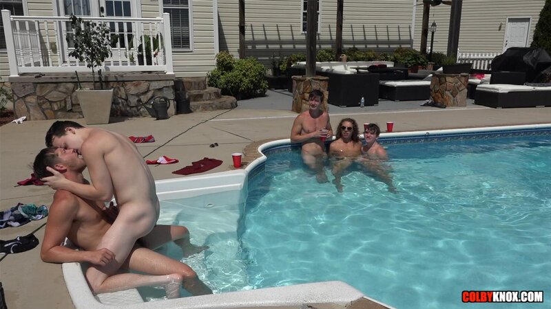 Colby Chambers and Mickey Knox enjoy a butt buffet at a pool party
