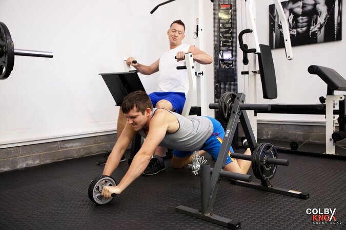 Pierce Paris pounds Mickey Knox hard in an intense gym sex encounter