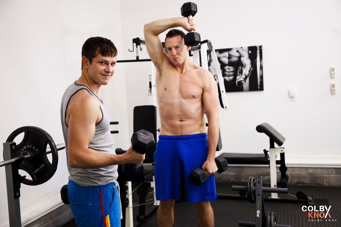 Pierce Paris pounds Mickey Knox hard in an intense gym sex encounter