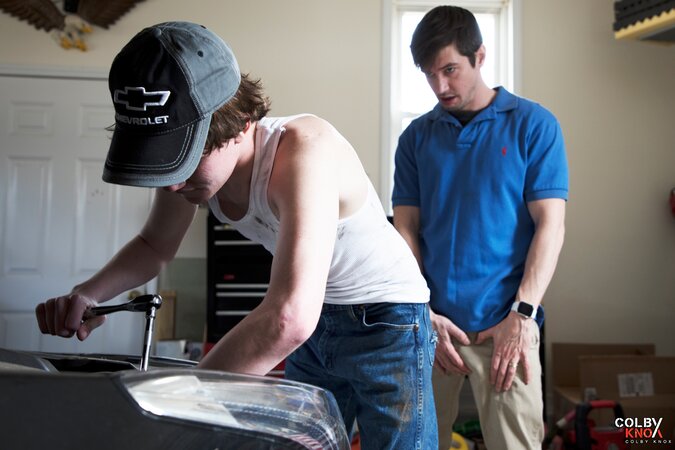 Colby Chambers fucks hot country mechanic Levi Hatter through his tight jeans