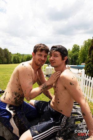 Colby Chambers and Mickey Knox get covered in mud for a wild outdoor session