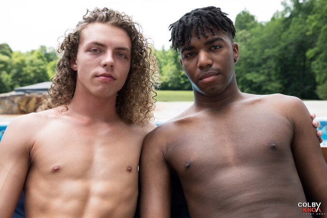 Jack Valor and Kylan Kain get oiled up for a steamy poolside bareback fuck