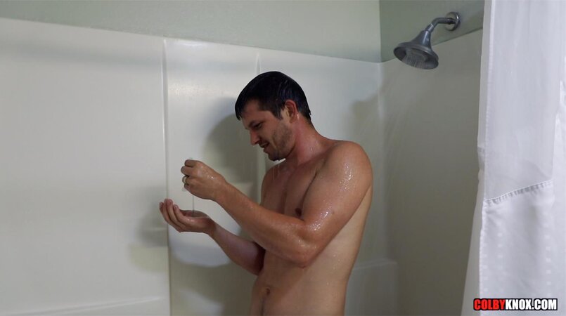 Mickey Knox sneaks away to the hotel bathroom for a hot lathered solo session
