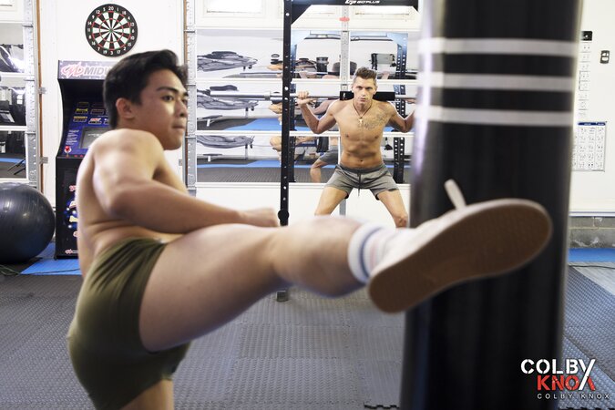 Troy Accola catches Sunny D training in the gym and takes him deep from behind
