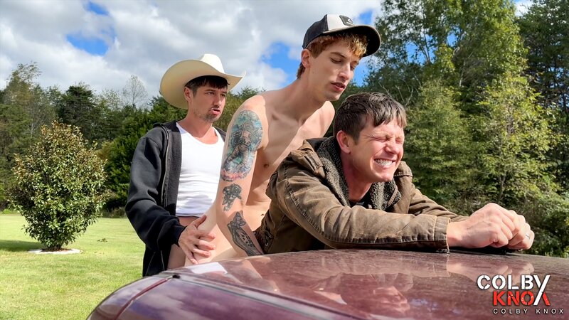 Colby Chambers Mickey Knox and Tyler Gray turn a pickup truck into a threesome