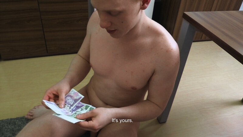 A shy ginger job seeker gets tested with a red dildo in the office