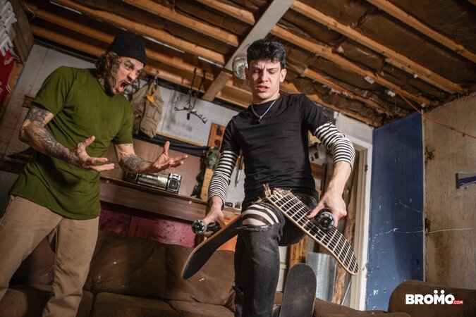 Bo Sinn punishes Edward Terrent after a skateboard wipeout turns kinky