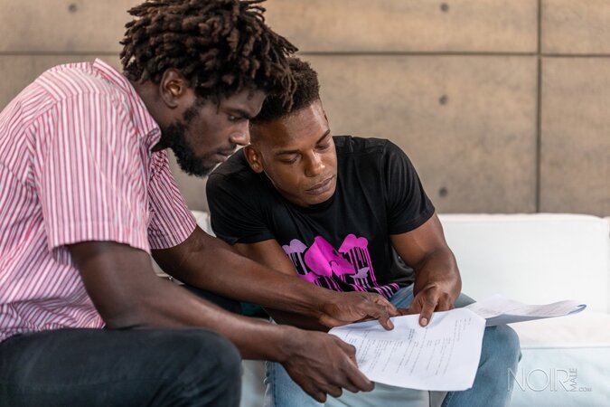 Actors Adrian Hart and Devin Trez commit to rehearsal with a deep fuck