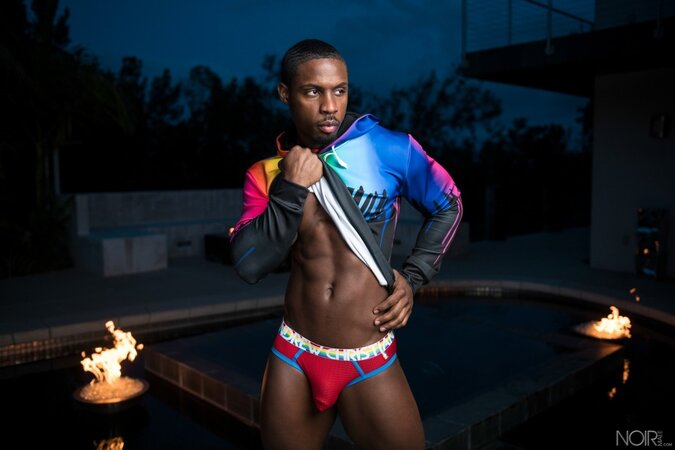 Deangelo Jackson takes his solo session outdoors by the side of the pool