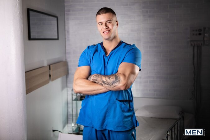 Clark Delgaty and Benjamin Blue sneak a quick hospital glory hole fuck