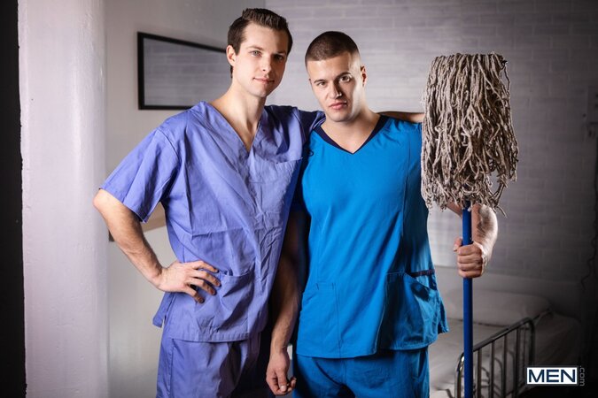 Clark Delgaty and Benjamin Blue sneak a quick hospital glory hole fuck