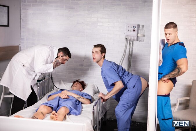 Clark Delgaty and Benjamin Blue sneak a quick hospital glory hole fuck