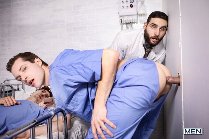 Clark Delgaty and Benjamin Blue sneak a quick hospital glory hole fuck