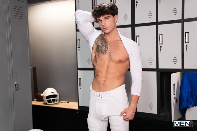 Coach Ed Steel pulls quarterback Leo Levine into his office for sex