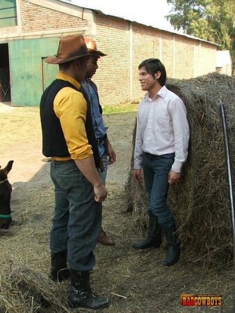 Slim twink taking a wild invasion of big gay cowboy cocks