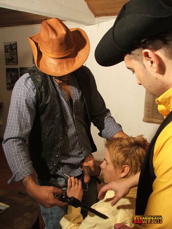 Cute swarthy guy DPed by gay cowboy duo