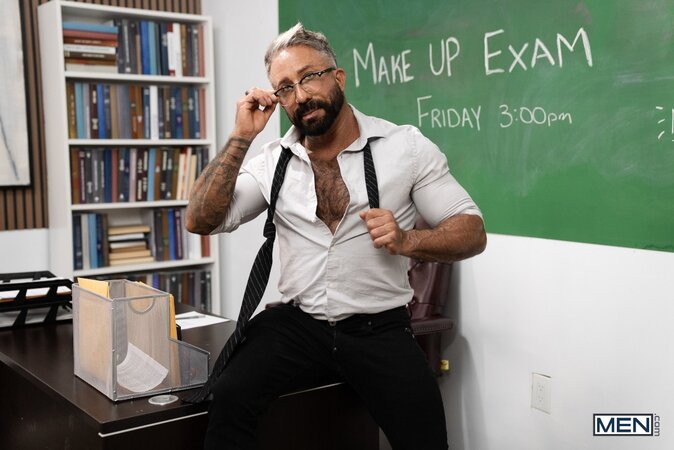 Trevor Brooks gets caught with his dildo out by handsome professor Ken Rock