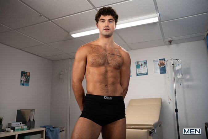 Doctor Mike Monroe diagnoses patient William Seed with a hard cock