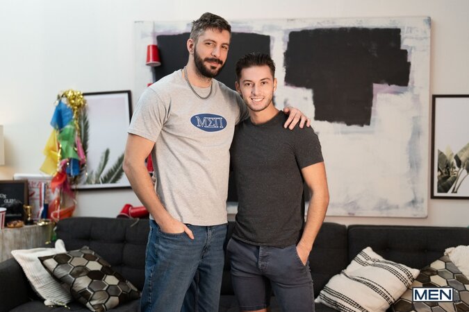 Christopher White borrows Jake Apton's stroker before pounding his ass
