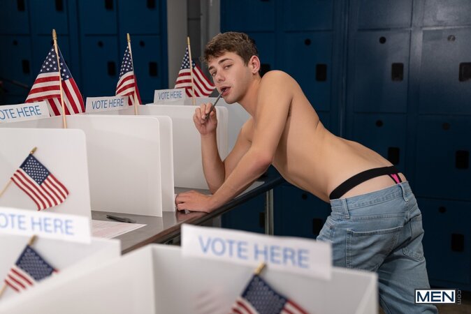 Poll worker Cole Connor counts ballots after a wild session with Joey Mills