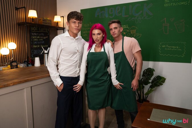 Drake Von and Trevor Brooks hide behind the counter until Lily Lou joins them