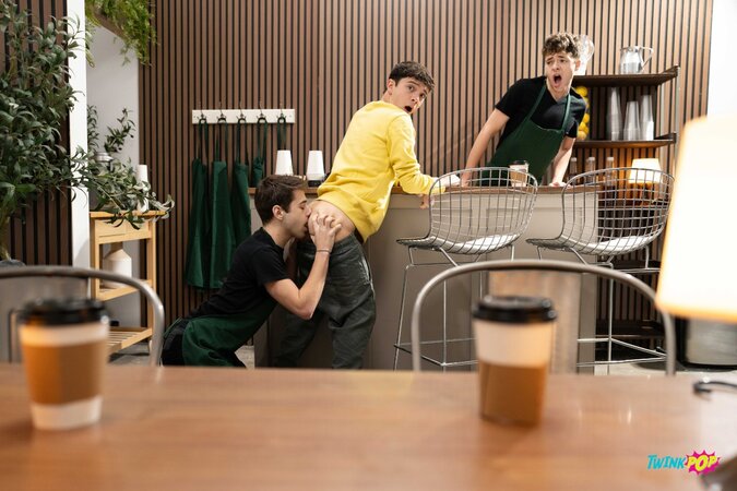 Barista Joey Mills serves up a extra creamy treat to customer Sam Ledger