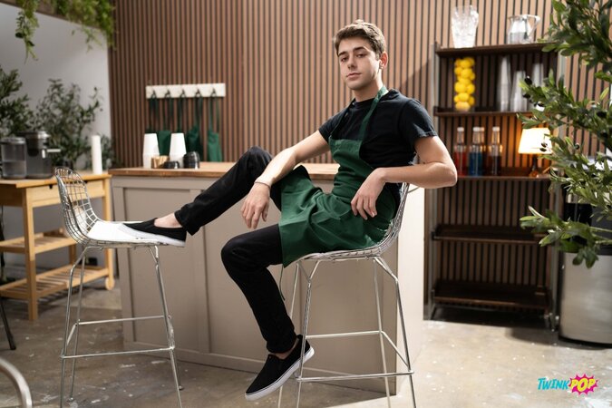 Barista Joey Mills serves up a extra creamy treat to customer Sam Ledger
