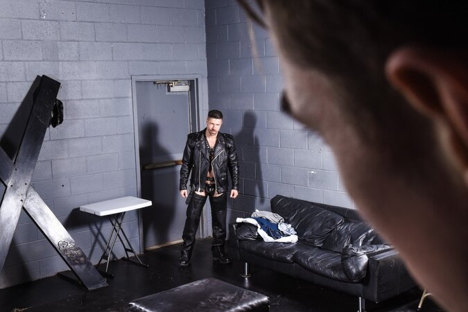 Tristan Jaxx catches Jack Hunter in the basement and turns curiosity into bondage
