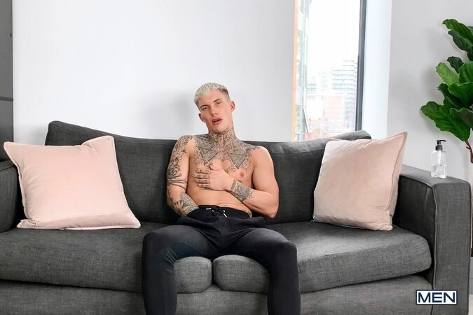 Tattooed jock Cole Clint teases his jockstrap in a hot solo show