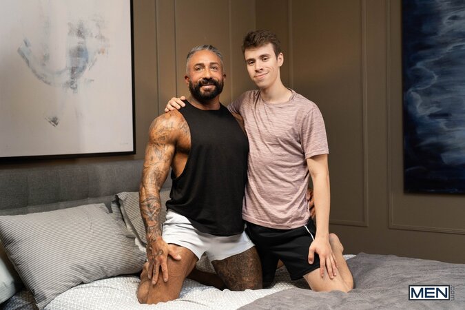 Adam Awbride distracts daddy Ken Rock and turns him into a helpless bottom
