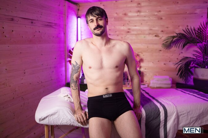 Masseuse Seb Leblan treats client Cole Black to a wild happy ending massage