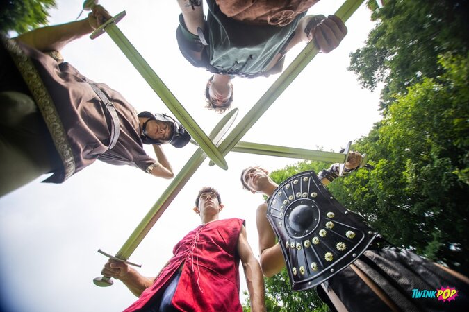 Jordan Lake distracts Shae Reynolds during LARP before they head inside for real action