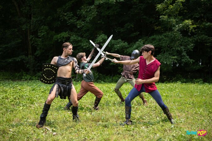 Jordan Lake distracts Shae Reynolds during LARP before they head inside for real action